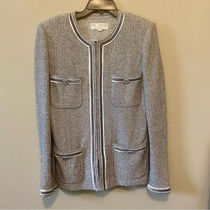 St. John Collection Marie Gray Blazer Jacket Gray Metallic Silver Accent Size 12